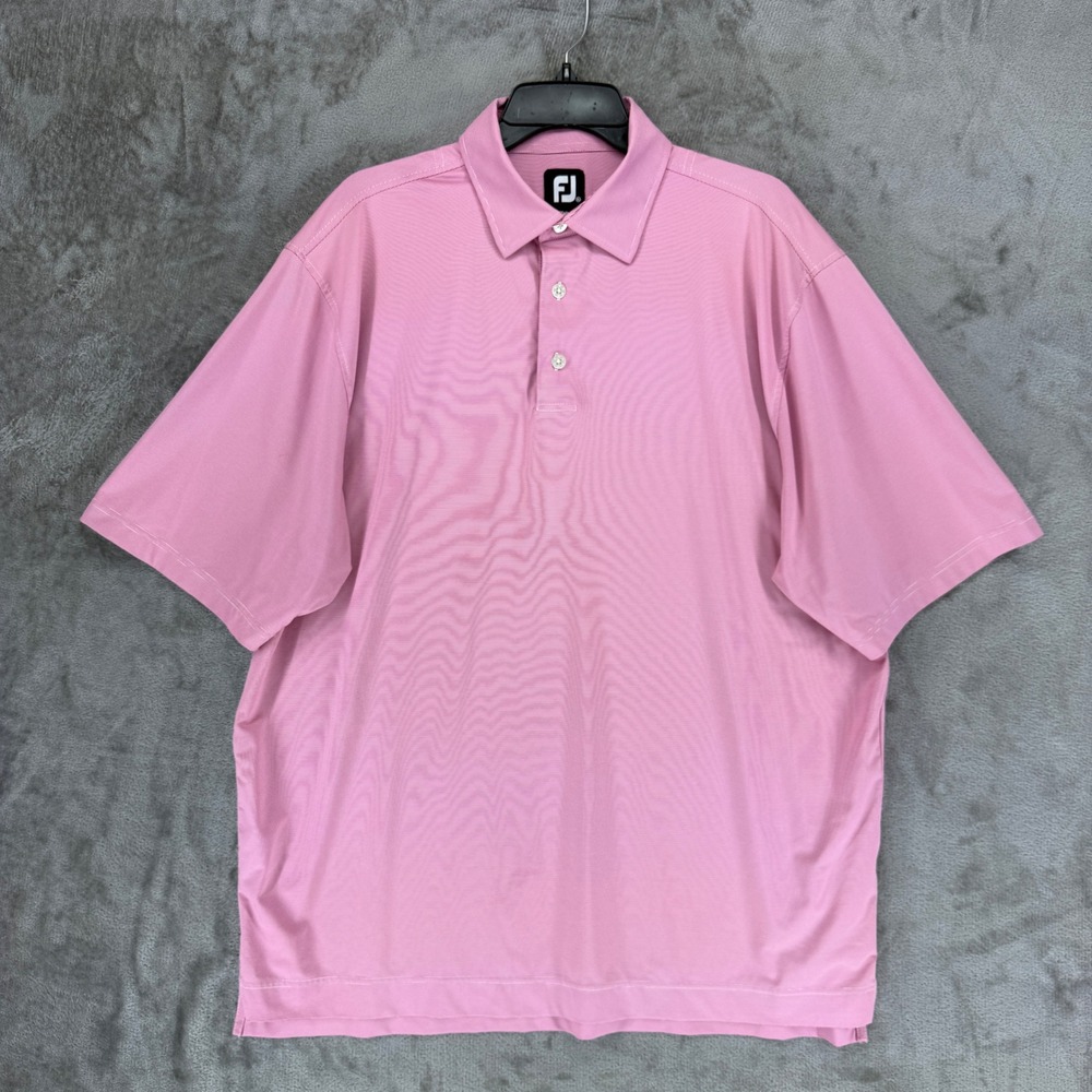 FootJoy Mens XL Pink White Micro Stripe Performance Golf Polo Shirt Short Sleeve